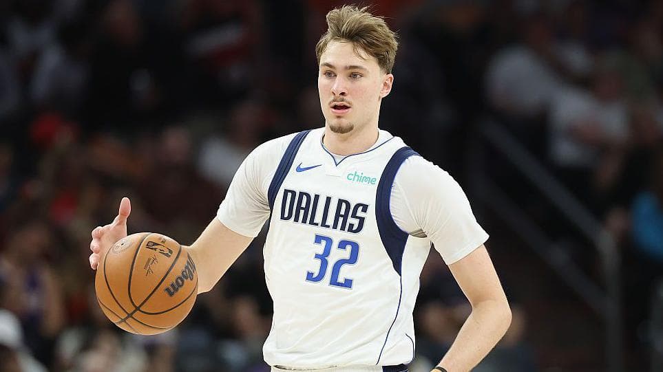 Cooper Flagg bounces a basketball