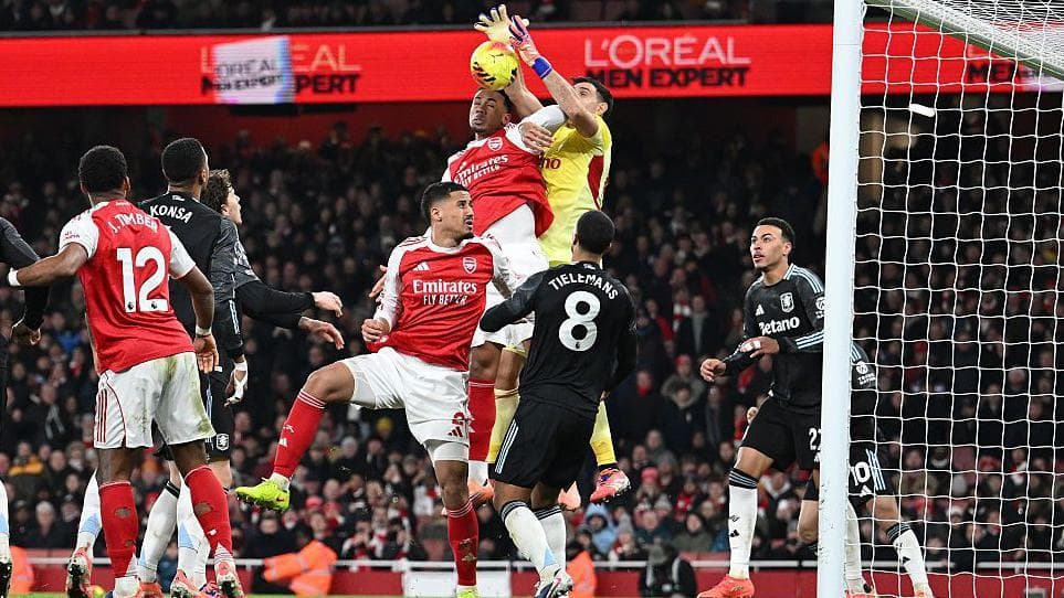 Gabriel scores after putting Aston Villa goalkeeper Emiliano Martinez under pressure