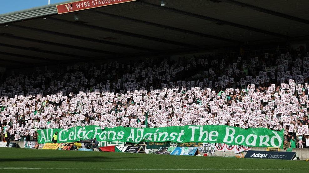 Celtic fans protest against the board during a Premier Sports Cup quarter-final match at Partick Thistle
