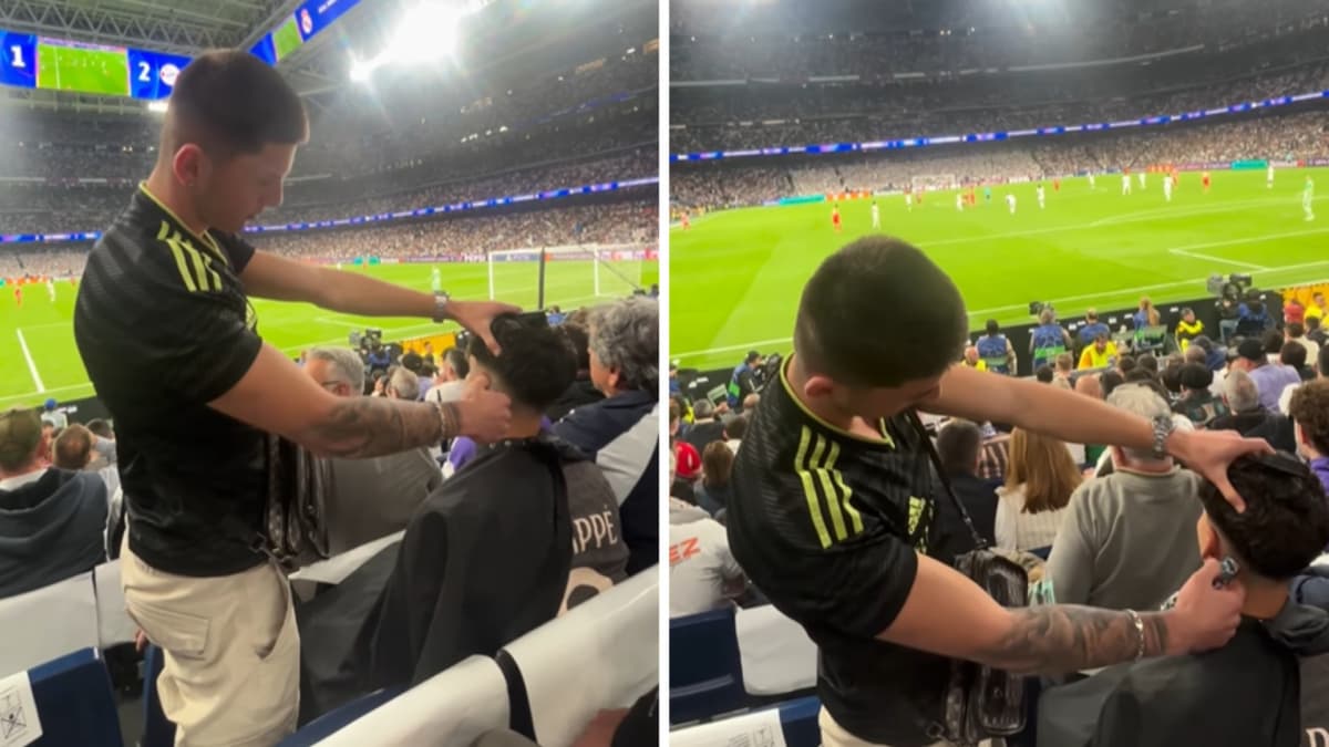 Surrealismo en el Bernabéu: ¡un corte de pelo en plena grada!