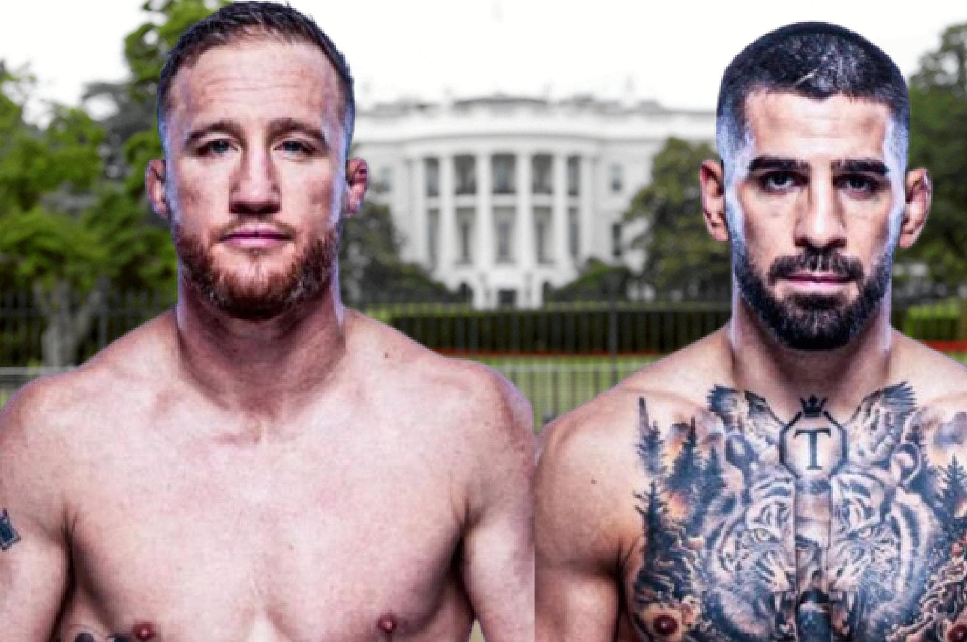 Ilia Topuria y Justin Gaethje, con la Casa Blanca de fondo.