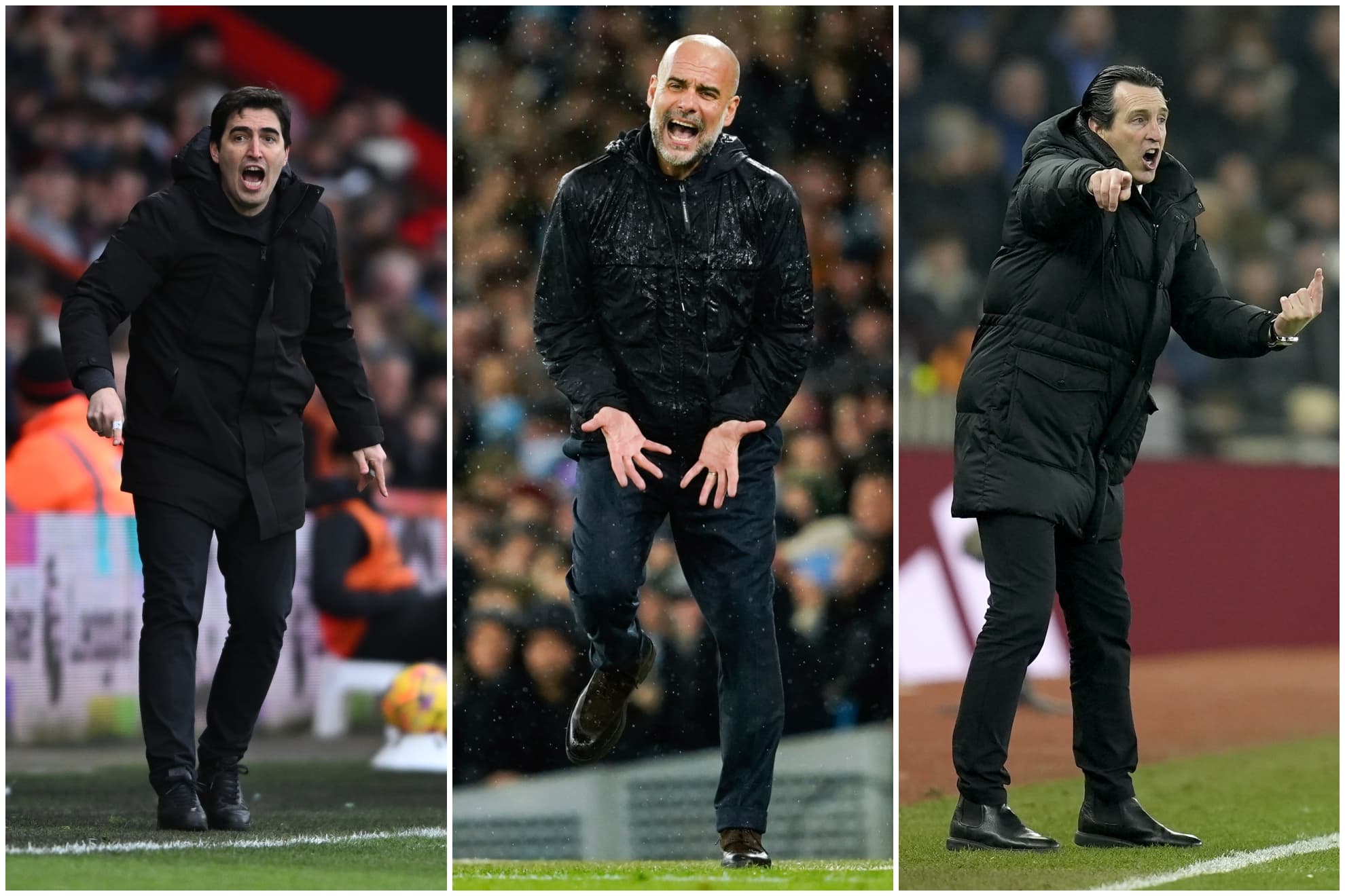 En el montaje, Iraola, Pep Guardiola y Unai Emery.