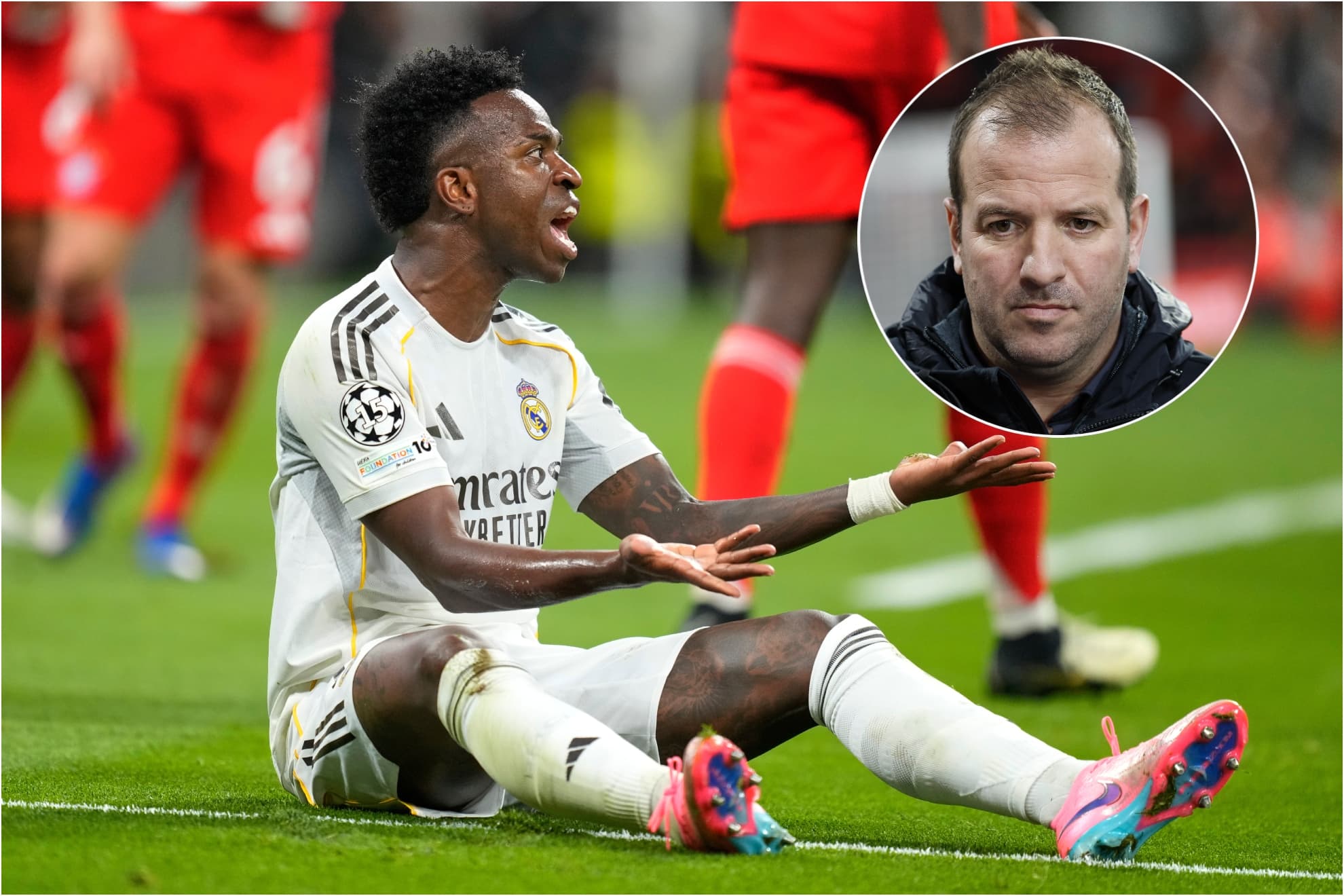 Vinicius quejándose de una acción ante el Bayern Munich.