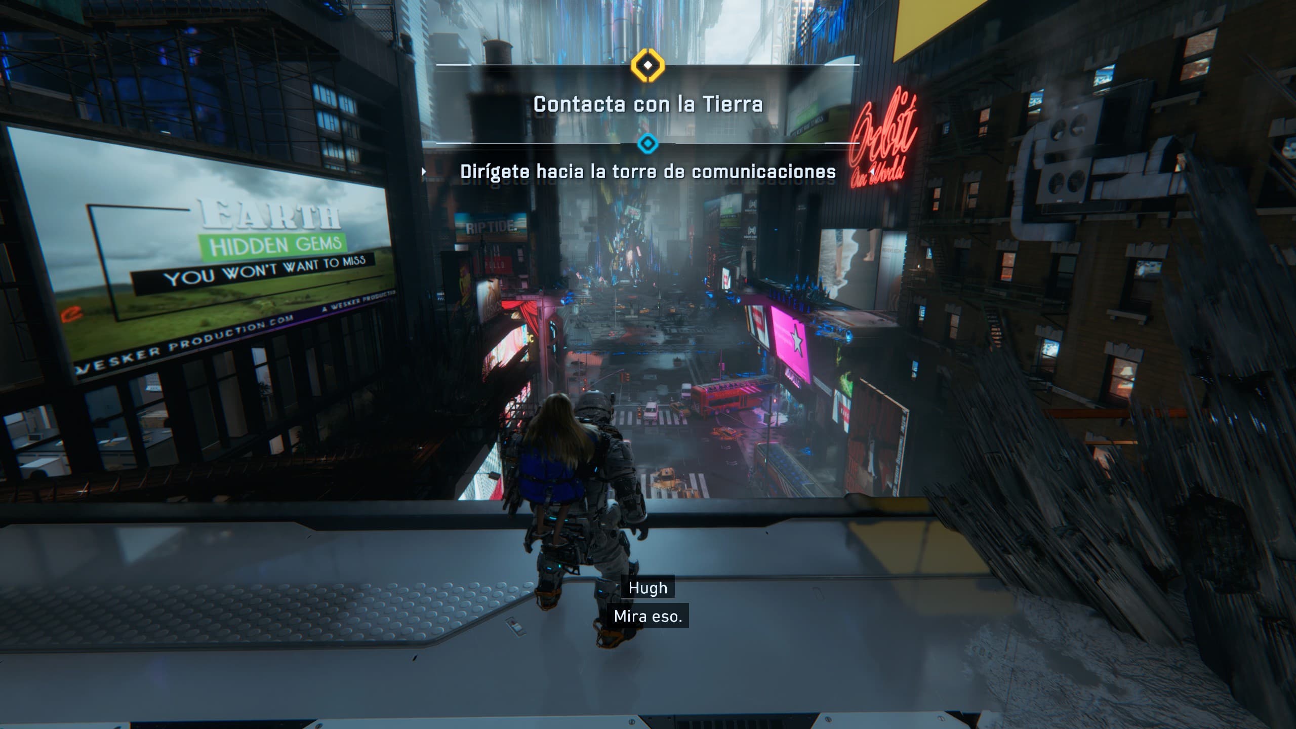 Los escenarios están muy conseguidos. La historia nos dice que en la Luna hay un material mediante el cual se puede imprimir cualquier cosa... como una réplica de Nueva York.