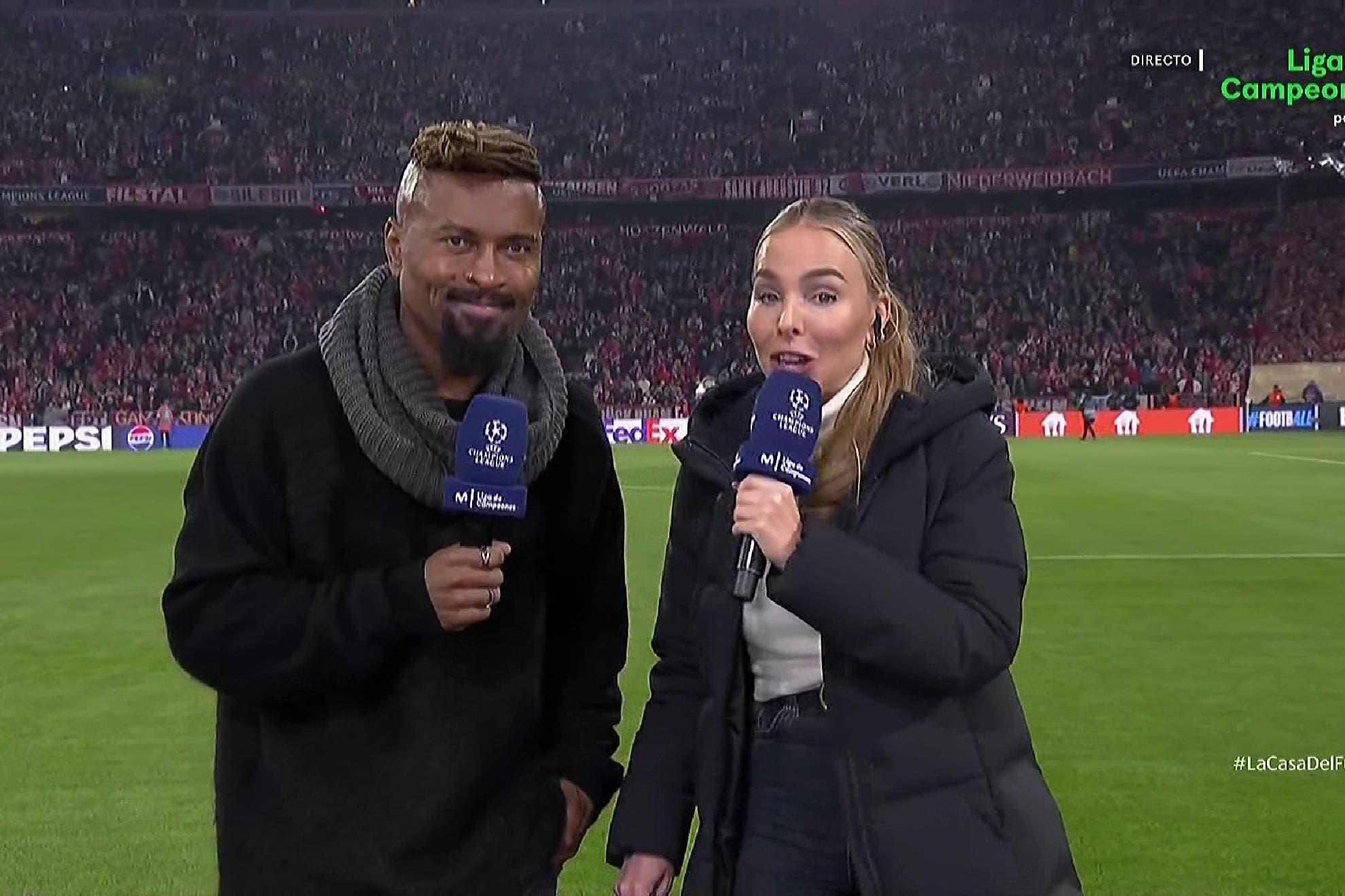Zé Roberto y Helena Condis para Movistar en la previa del Bayern-Real Madrid