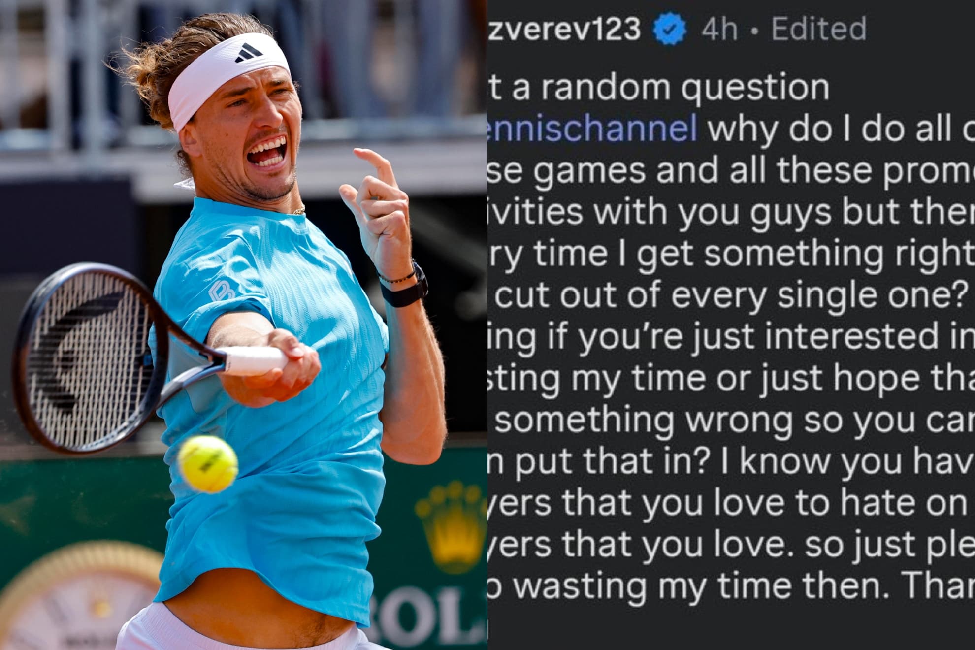 Zverev y su mensaje a Tennis Channel.