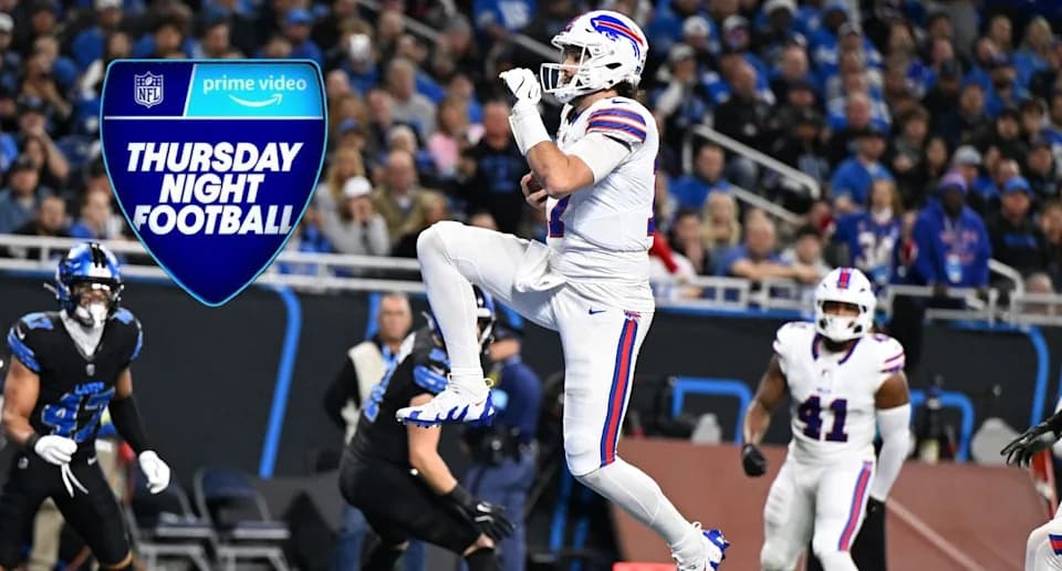 Buffalo Bills star quarterback Josh Allen scores a touchdown vs. the Detroit Lions in 2024. Credit: Lon Horwedel-Imagn Images (USA Today Sports via Reuters Connect); Amazon