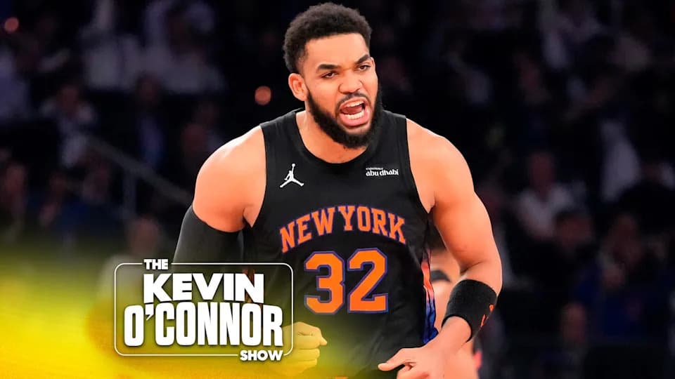 New York Knicks center Karl-Anthony Towns reacts during the second half of Game 2 in a second-round NBA basketball playoffs series against the Philadelphia 76ers, Wednesday, May 6, 2026, in New York. (AP Photo/Yuki Iwamura)