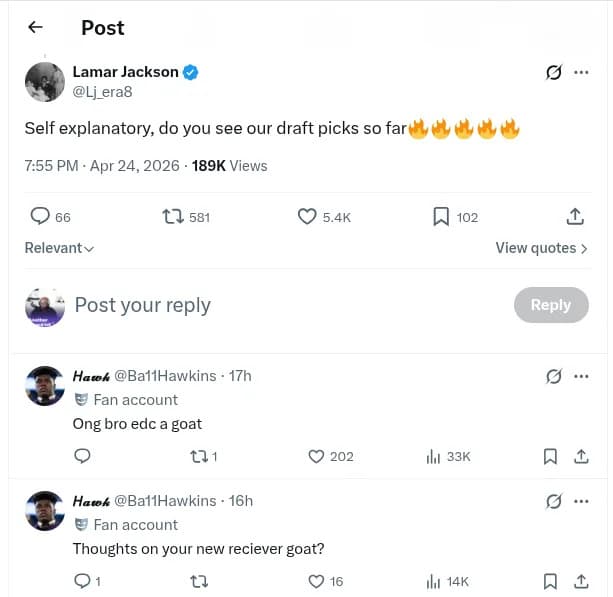 Lamar Jackson responds to Ravens NFL draft haul