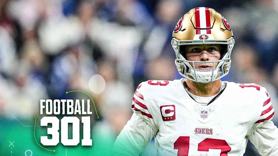 INDIANAPOLIS, INDIANA - DECEMBER 22: Brock Purdy #13 of the San Francisco 49ers looks on in the third quarter against the Indianapolis Colts at Lucas Oil Stadium on December 22, 2025 in Indianapolis, Indiana. (Photo by Dylan Buell/Getty Images)