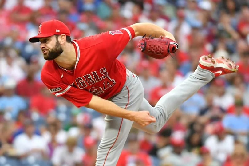 Los Angeles Angels starting pitcher Lucas Giolito (24) throws a pitch during the first inning against the Philadelphia Phillies at Citizens Bank Park.