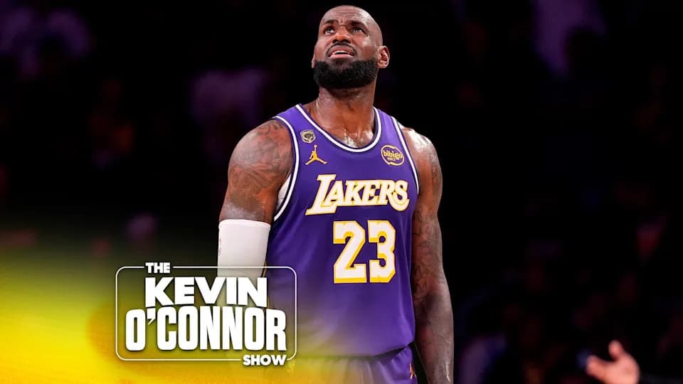 Los Angeles Lakers forward LeBron James looks toward the scoreboard during the second half in Game 5 of a first-round NBA playoffs basketball series against the Houston Rockets, Wednesday, April 29, 2026, in Los Angeles. (AP Photo/Mark J. Terrill)