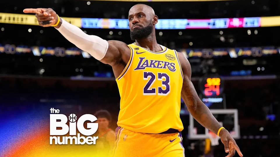 Los Angeles Lakers forward LeBron James gestures after scoring during the second half in Game 1 of a first-round NBA playoffs basketball series against the Houston Rockets, Saturday, April 18, 2026, in Los Angeles. (AP Photo/Mark J. Terrill)